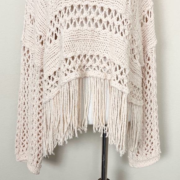 Free People Higher Love Crochet Knit Fringe Boho Sweater Size Medium Hippie - Picture 8 of 14